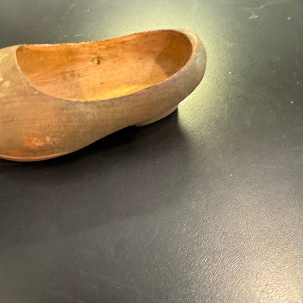 Vintage Wooden Clog Shoe Decor Small Brown Hand Carved Crown Folk Art - Picture 3 of 7